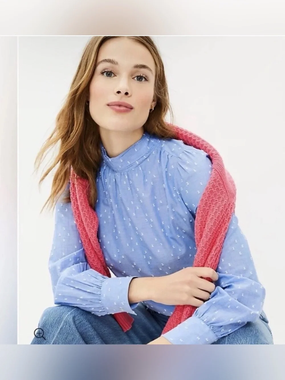 LOFT Clip Dot Mock Neck Long Sleeve Blouse Ballad Blue Size M